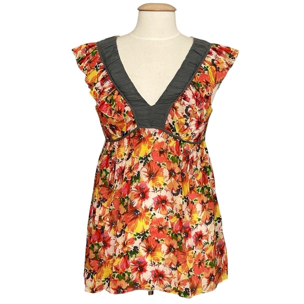 Fei Anthropologie Women Top 8 Floral Ruffle Babydoll Boho Casual Cottagecore Y2K